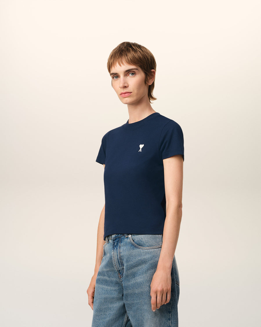Navy Cotton Cropped T-Shirt