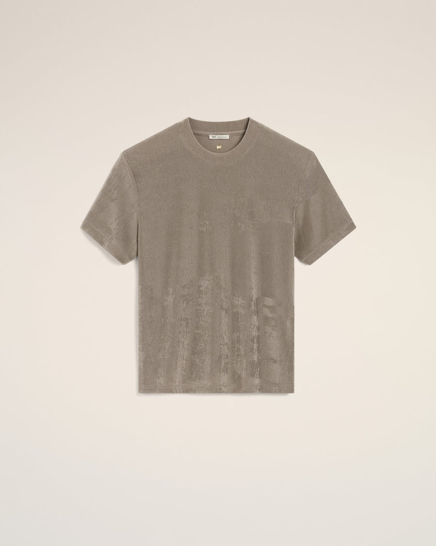 Beige Shiny Jersey Short Sleeve T-Shirt