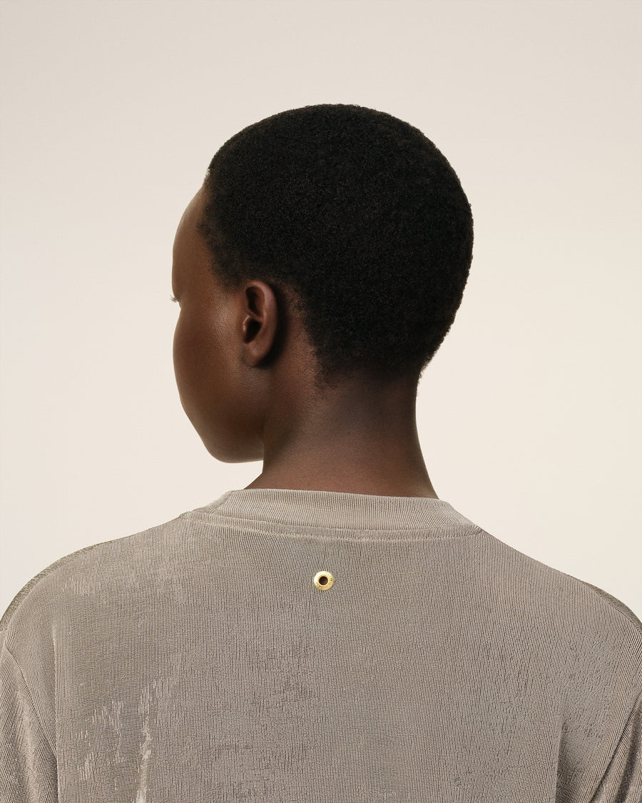 Beige Shiny Jersey Short Sleeve T-Shirt