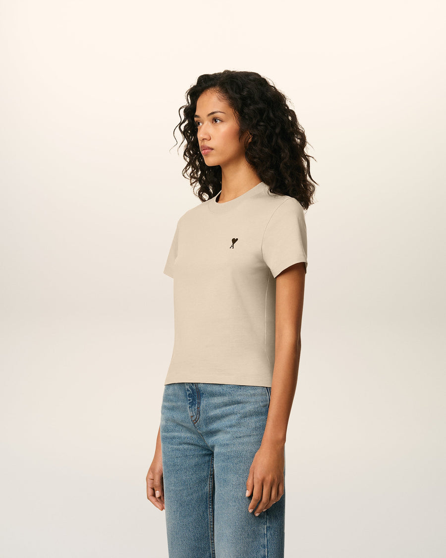 Beige Cotton Cropped Ami De Coeur T-shirt