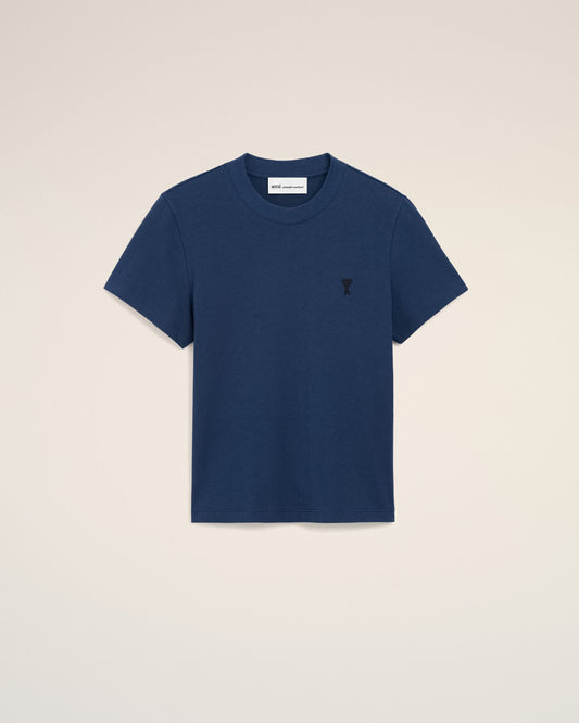 Blue Cotton Ami De Coeur Cropped T-shirt