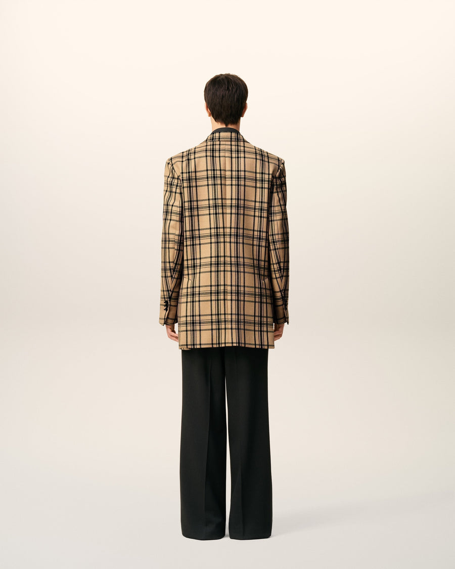Brown Wool Checked Loose Jacket