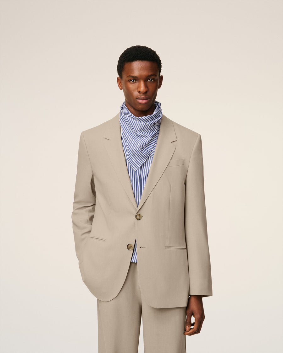 Beige Wool Single Breasted Jacket