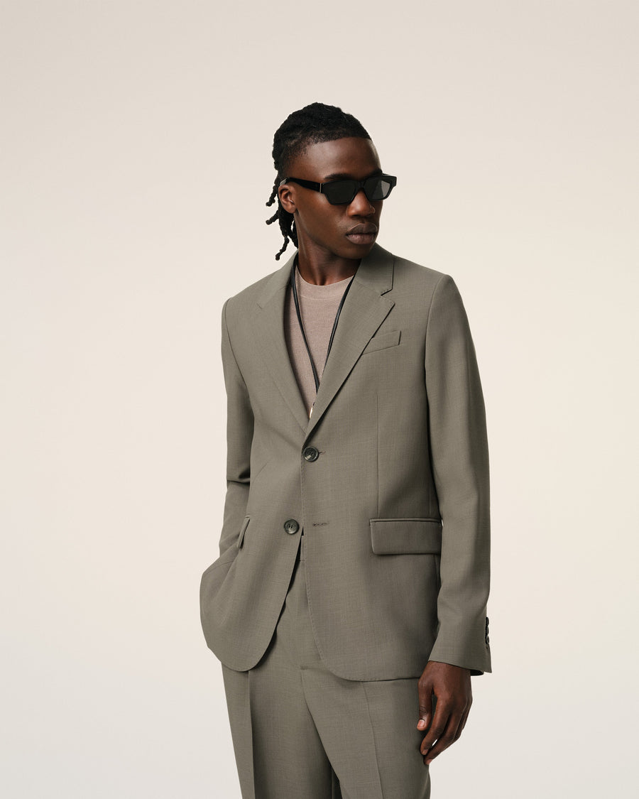 Taupe Wool Two Buttons Jacket
