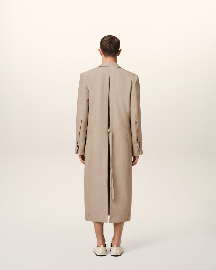 Beige Wool Back Slit Long Coat