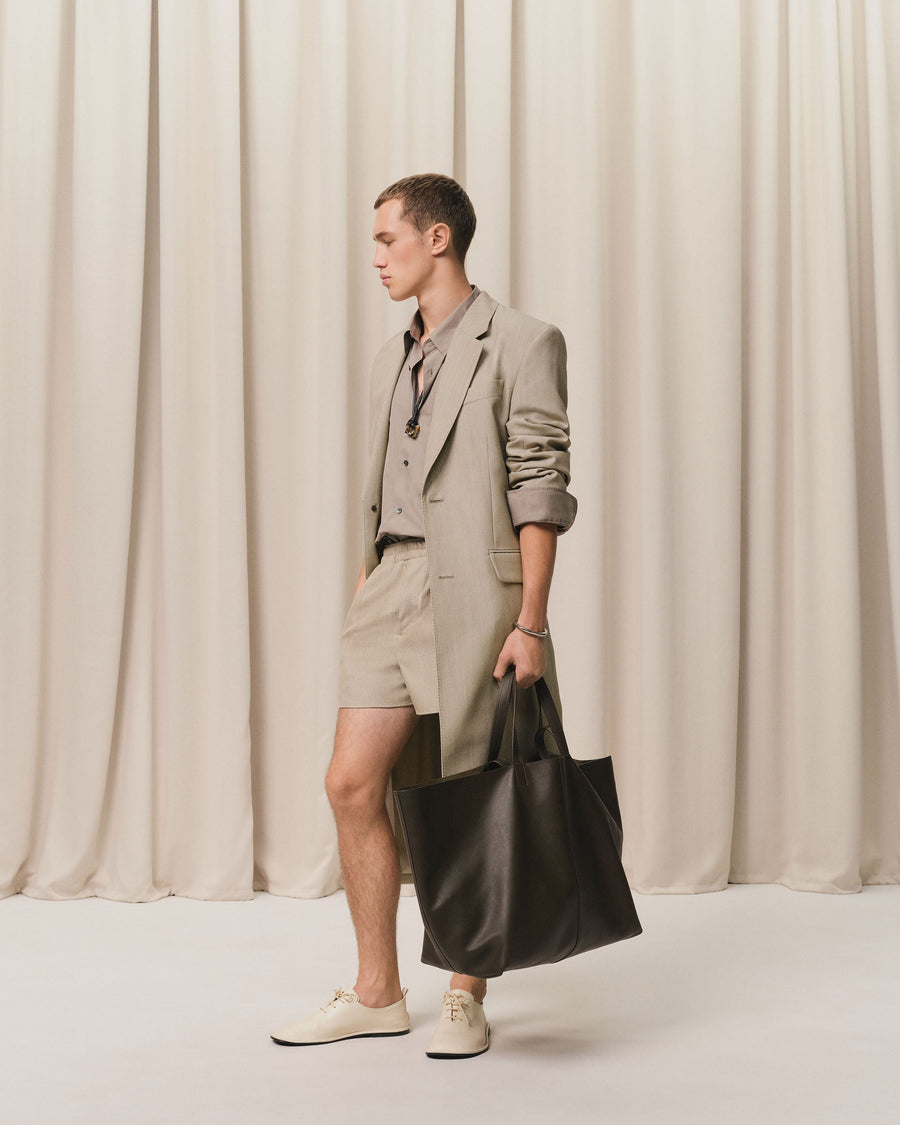 Beige Wool Back Slit Long Coat