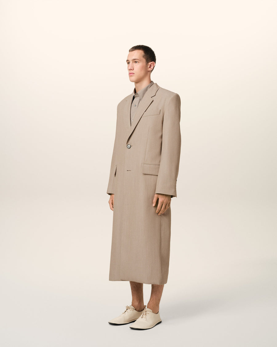 Beige Wool Back Slit Long Coat