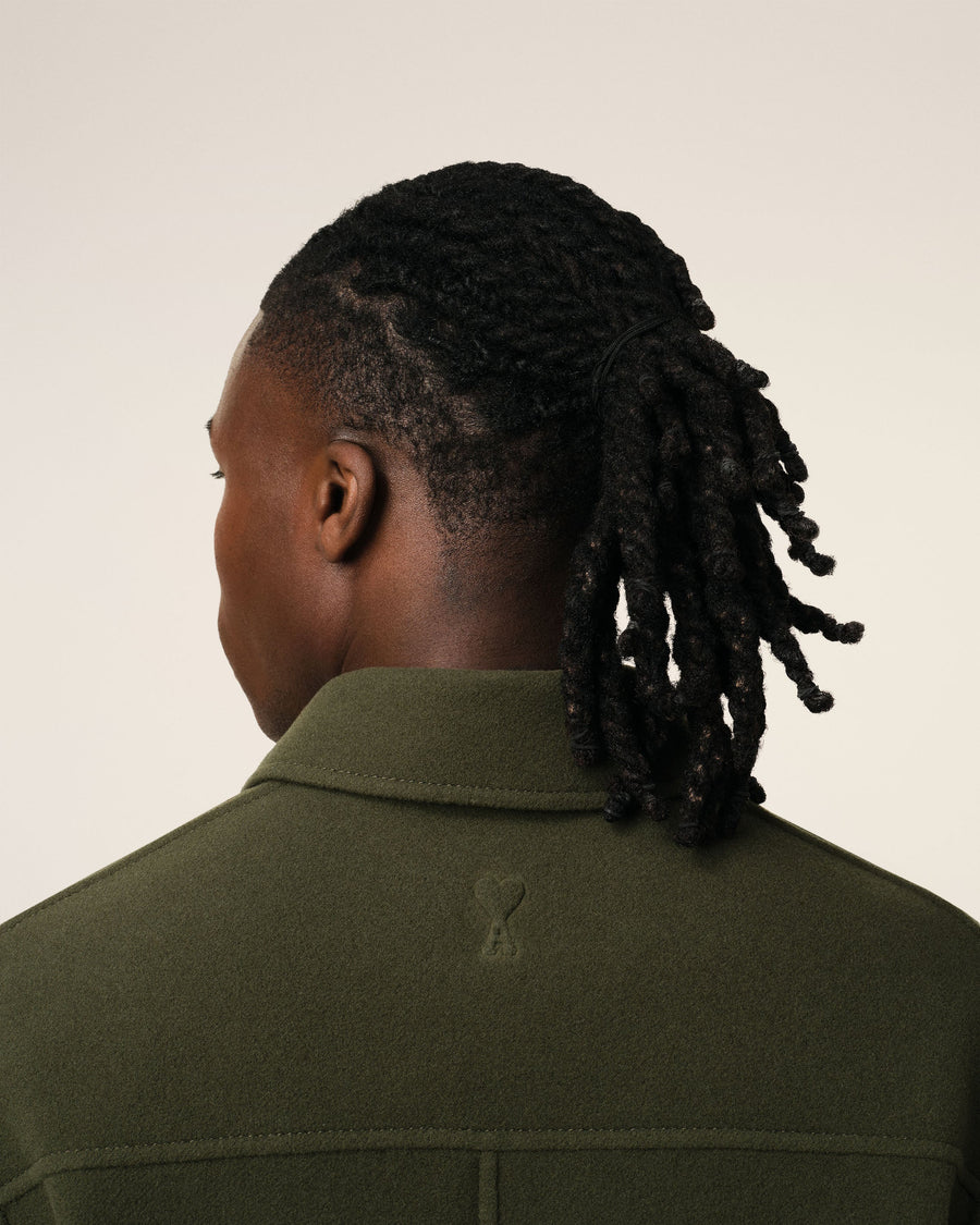 Green Wool Knit Boxy Buttoned Jacket