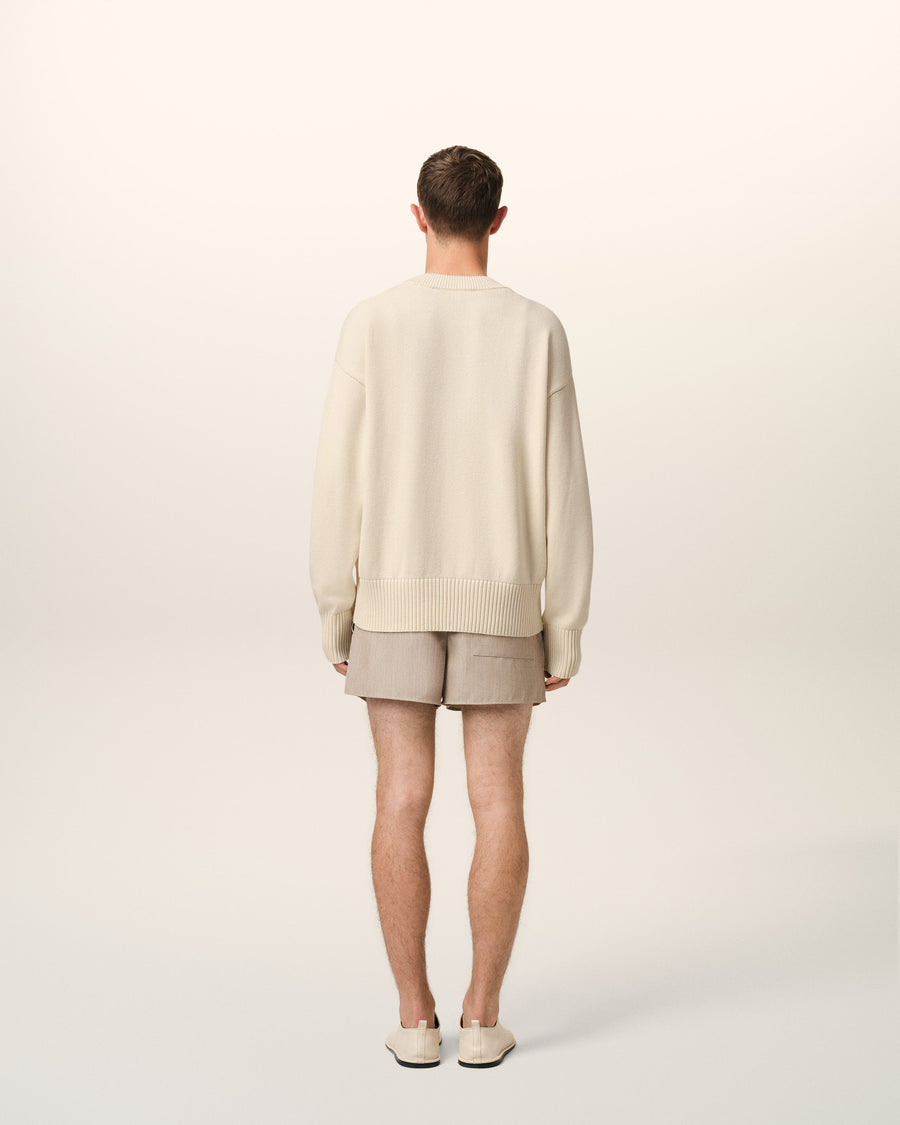 Beige Cotton Wool Ami Embroidered Cardigan