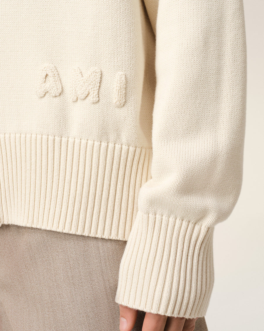 Beige Cotton Wool Ami Embroidered Cardigan