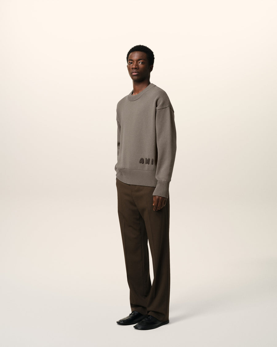 Beige Cotton Ami Embroidered Crewneck Sweater
