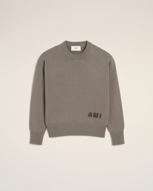 Beige Cotton Ami Embroidered Crewneck Sweater