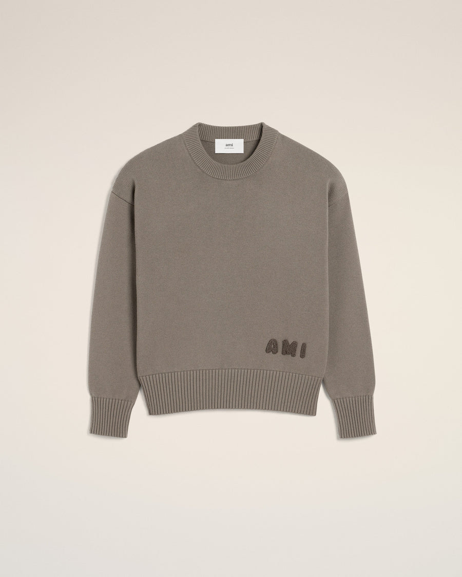 Beige Cotton Ami Embroidered Crewneck Sweater