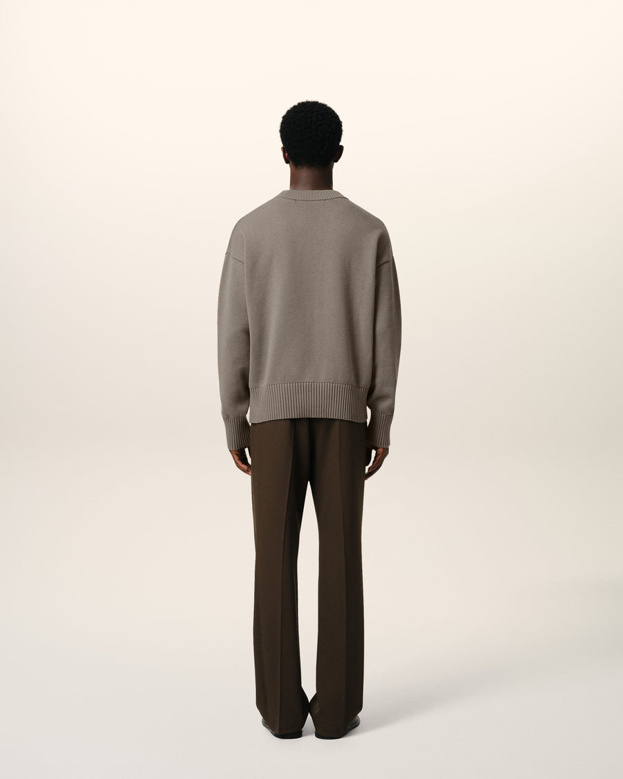 Beige Cotton Ami Embroidered Crewneck Sweater