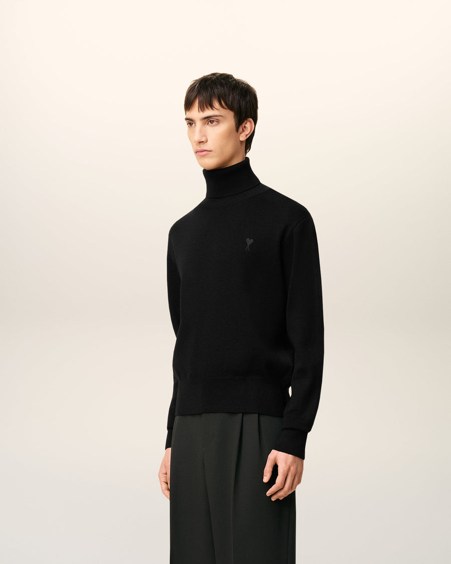Black Wool Ami De Coeur Turtle Neck Sweater