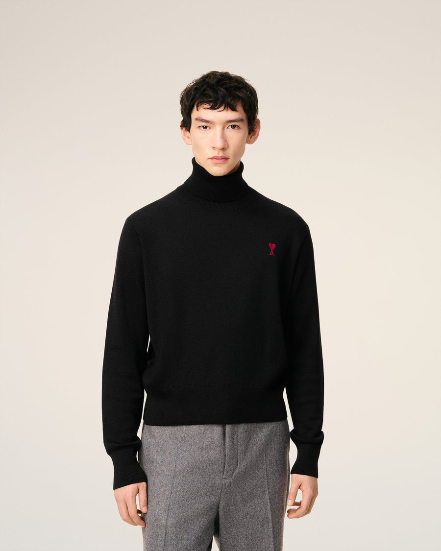 Black Wool Ami De Coeur Turtle Neck Sweater
