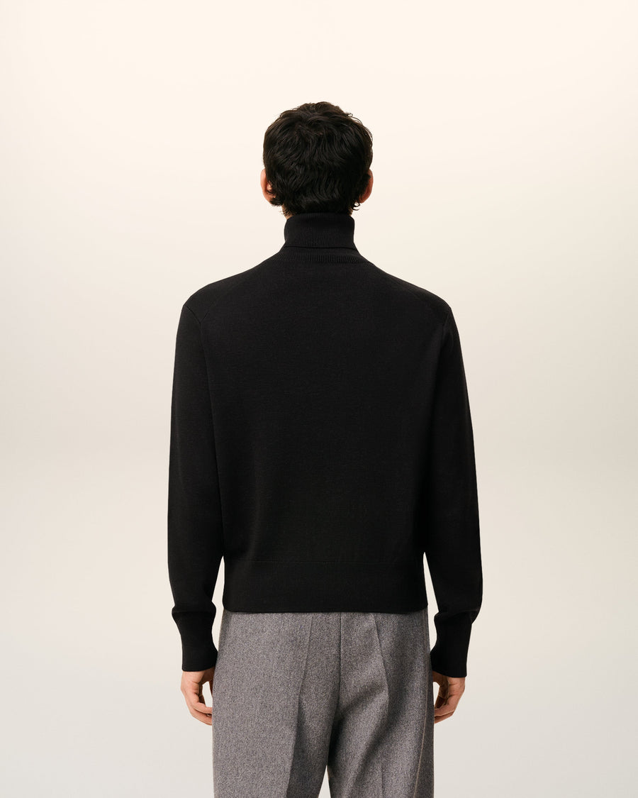 Black Wool Ami De Coeur Turtle Neck Sweater