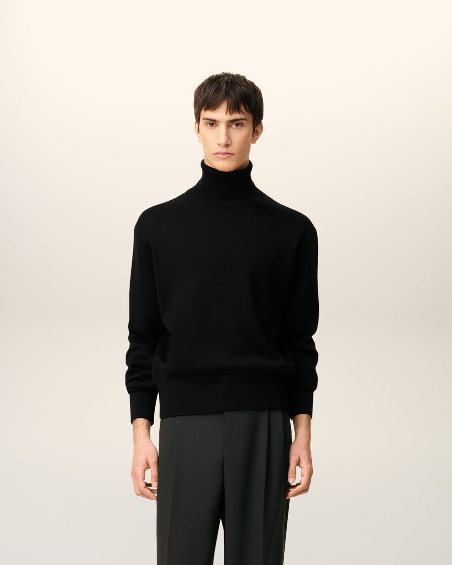Black Wool Ami De Coeur Turtle Neck Sweater
