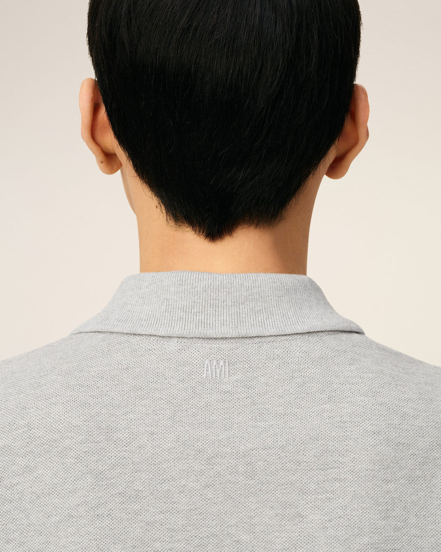 Grey Cotton Contrasted Ami De Coeur Polo Shirt