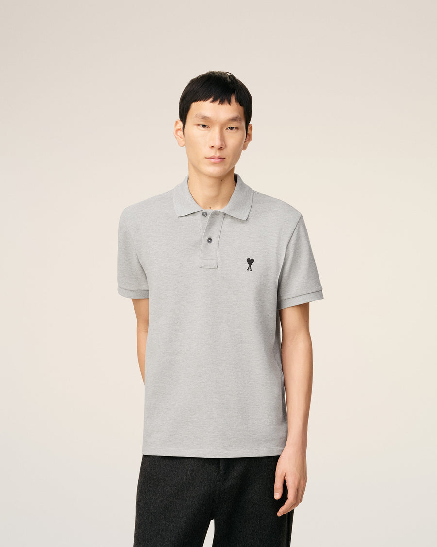 Grey Cotton Contrasted Ami De Coeur Polo Shirt