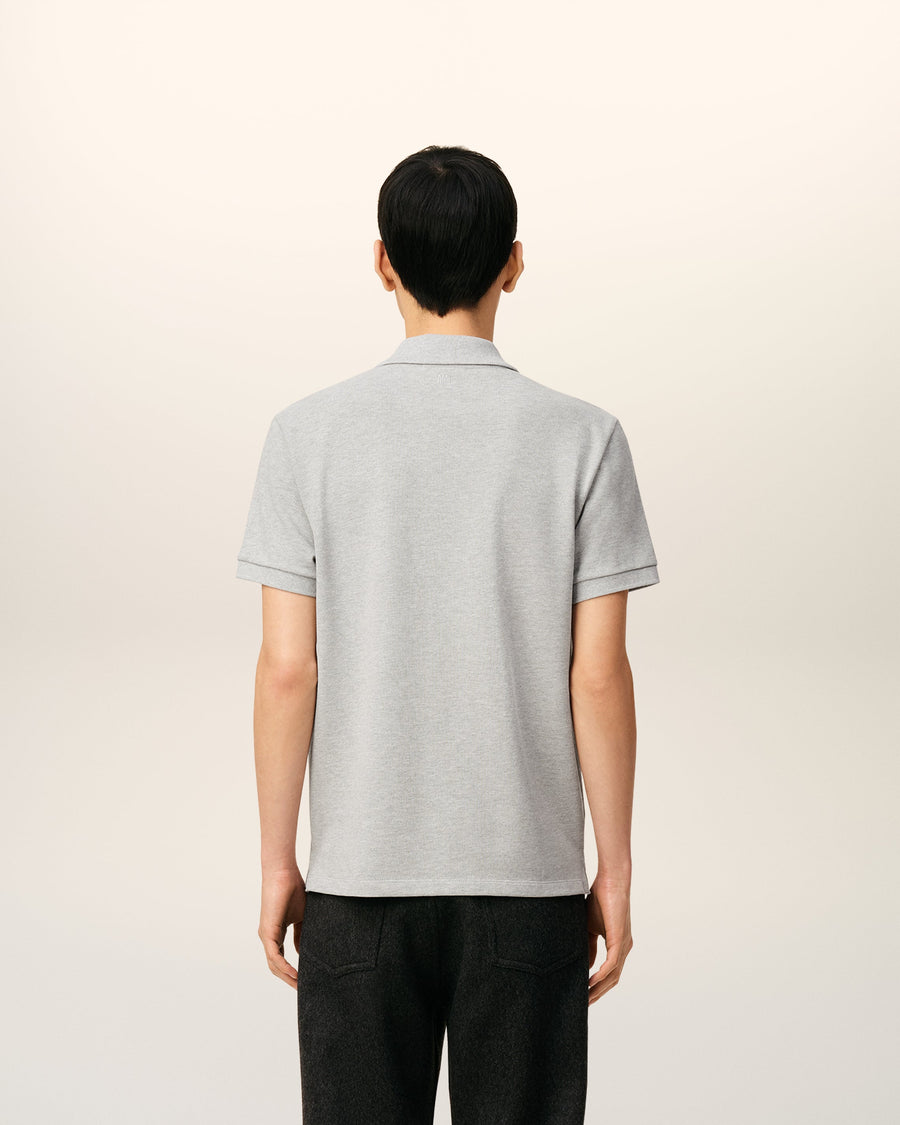 Grey Cotton Contrasted Ami De Coeur Polo Shirt