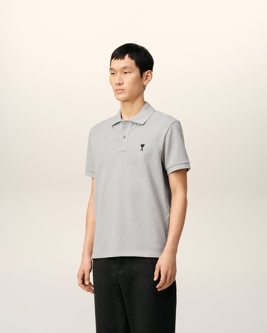 Grey Cotton Contrasted Ami De Coeur Polo Shirt