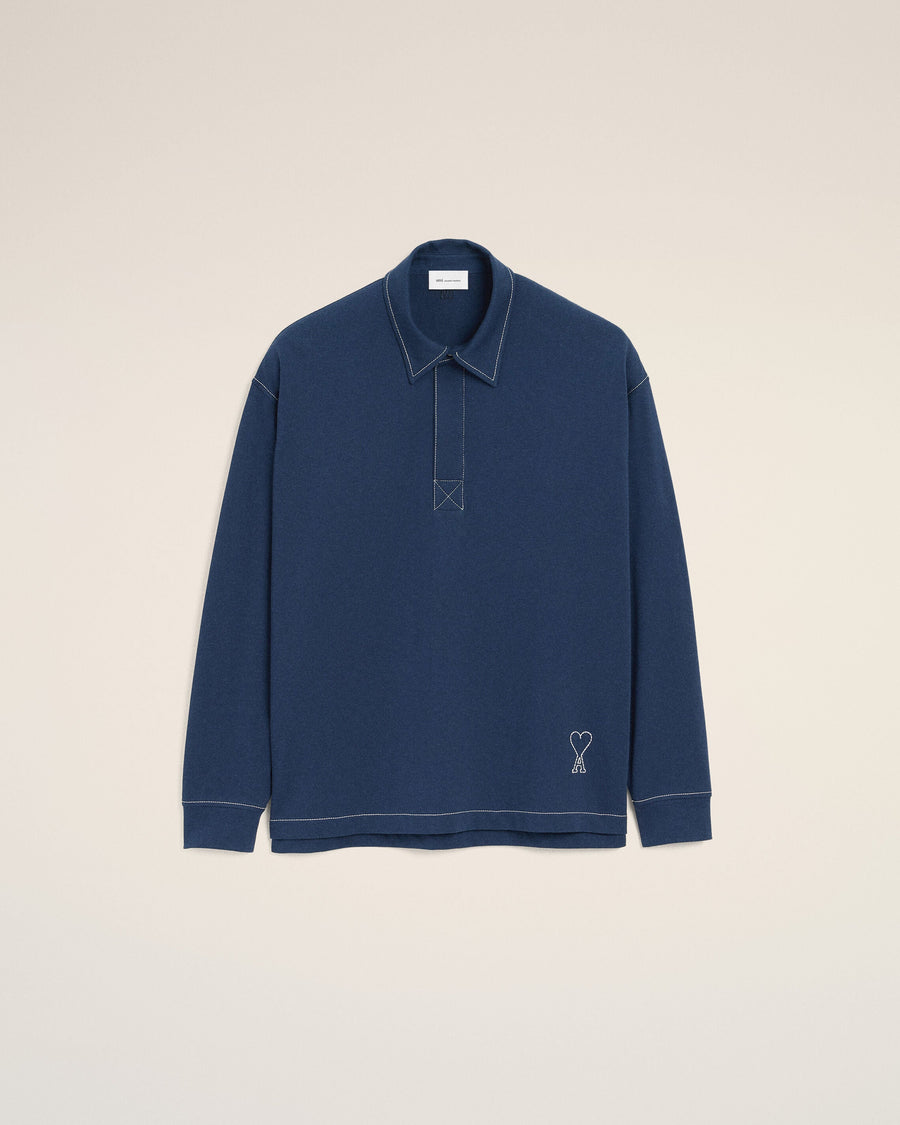 Blue Cotton Long Sleeves Ami De Coeur Polo