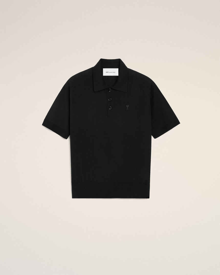 Black Wool Short Sleeves Ami De Coeur Polo