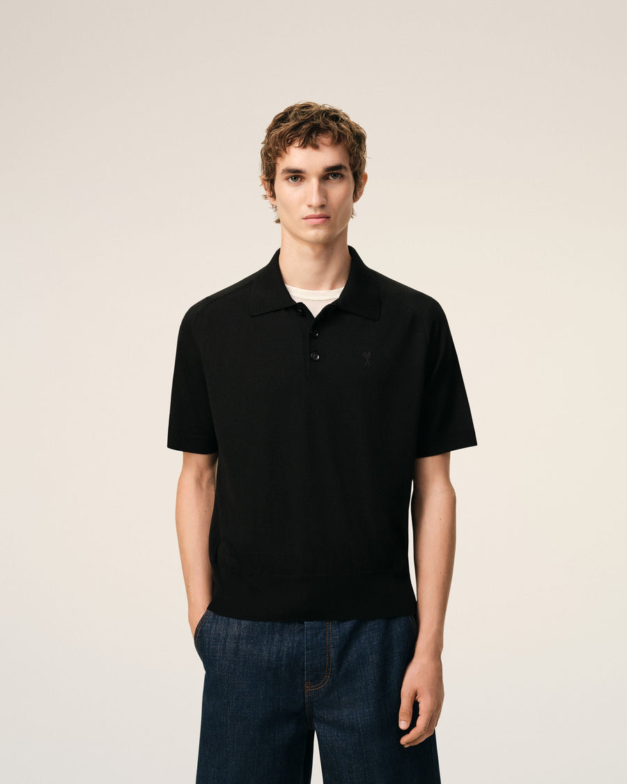 Black Wool Short Sleeves Ami De Coeur Polo