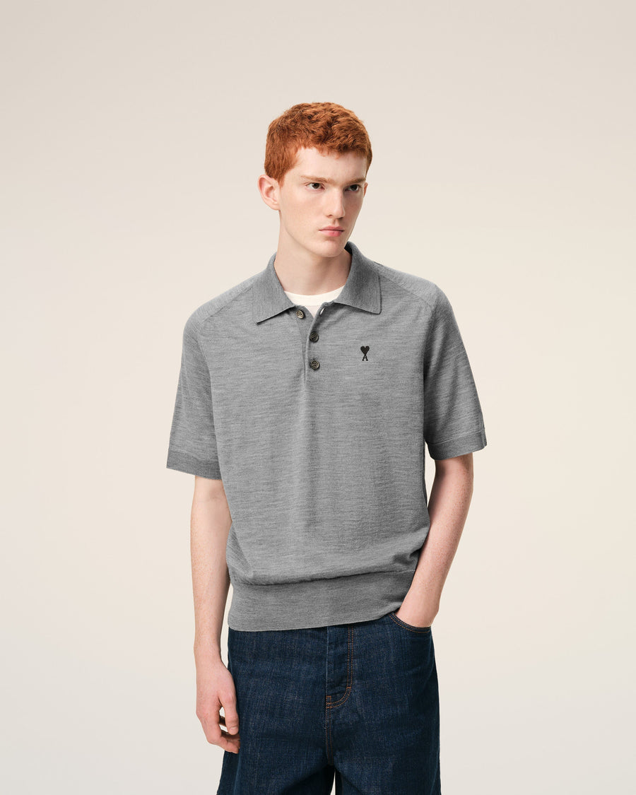Grey Wool Short Sleeves Ami De Coeur Polo