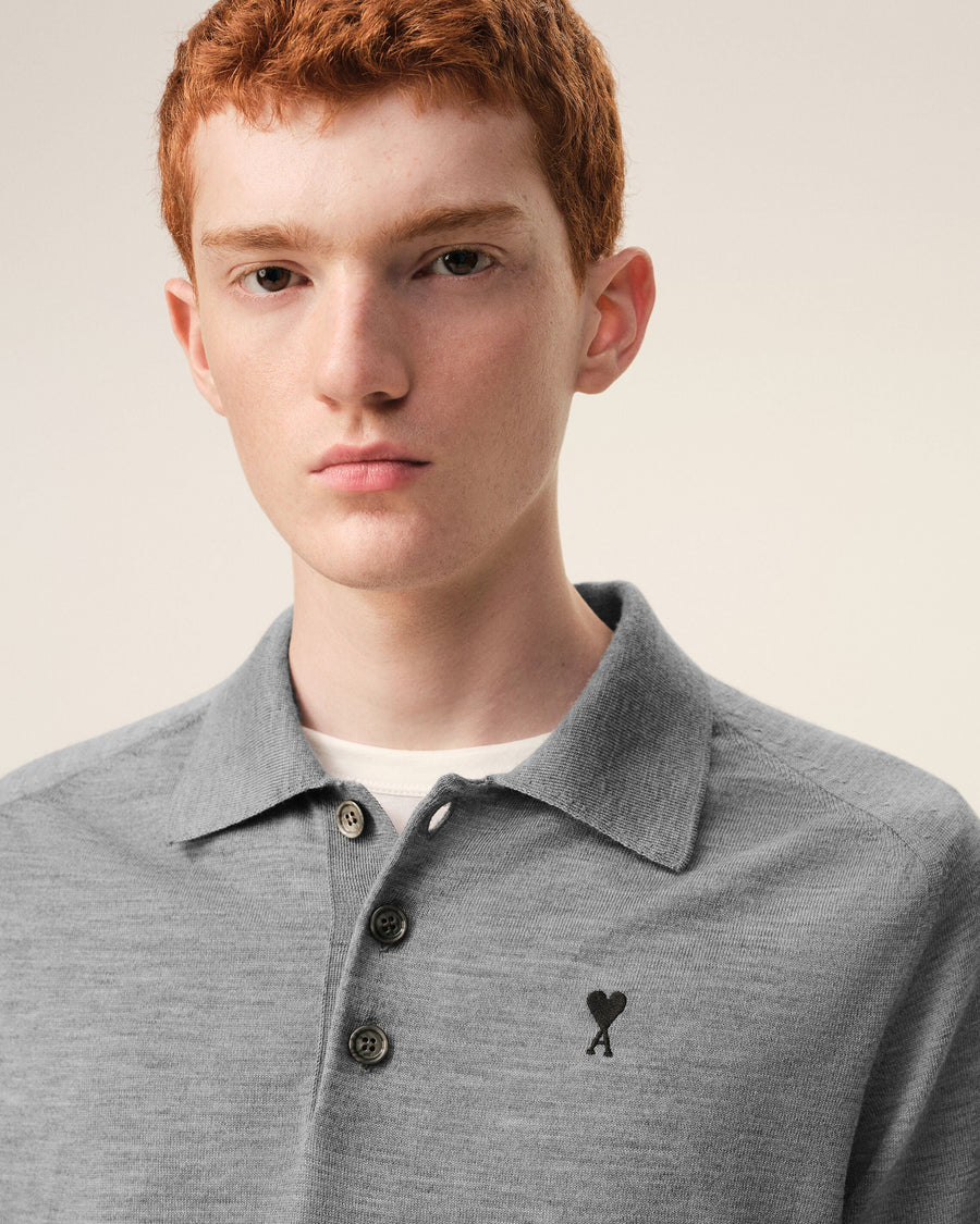 Grey Wool Short Sleeves Ami De Coeur Polo