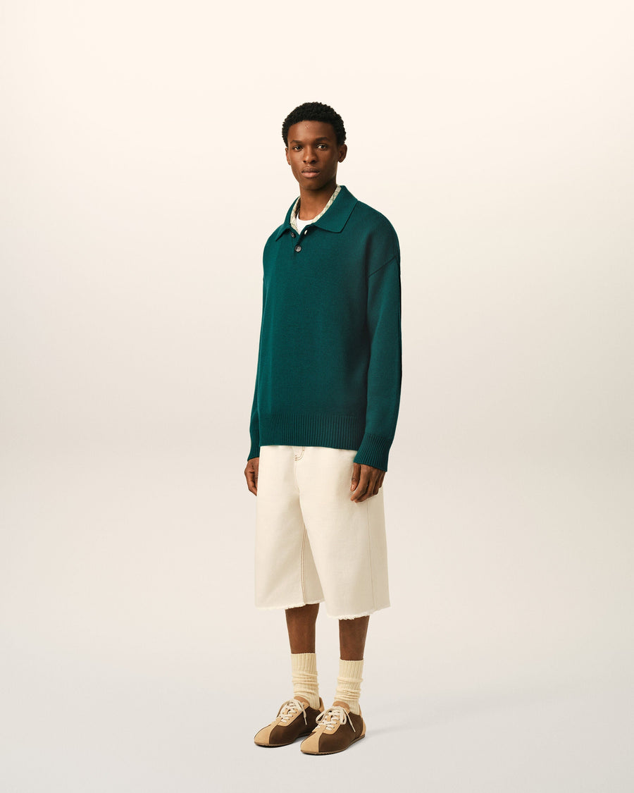 Green Wool And Cotton Boxy Polo