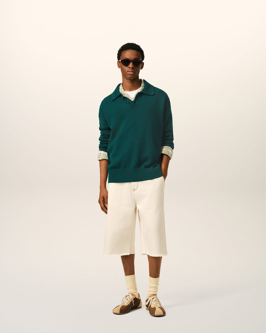 Green Wool And Cotton Boxy Polo