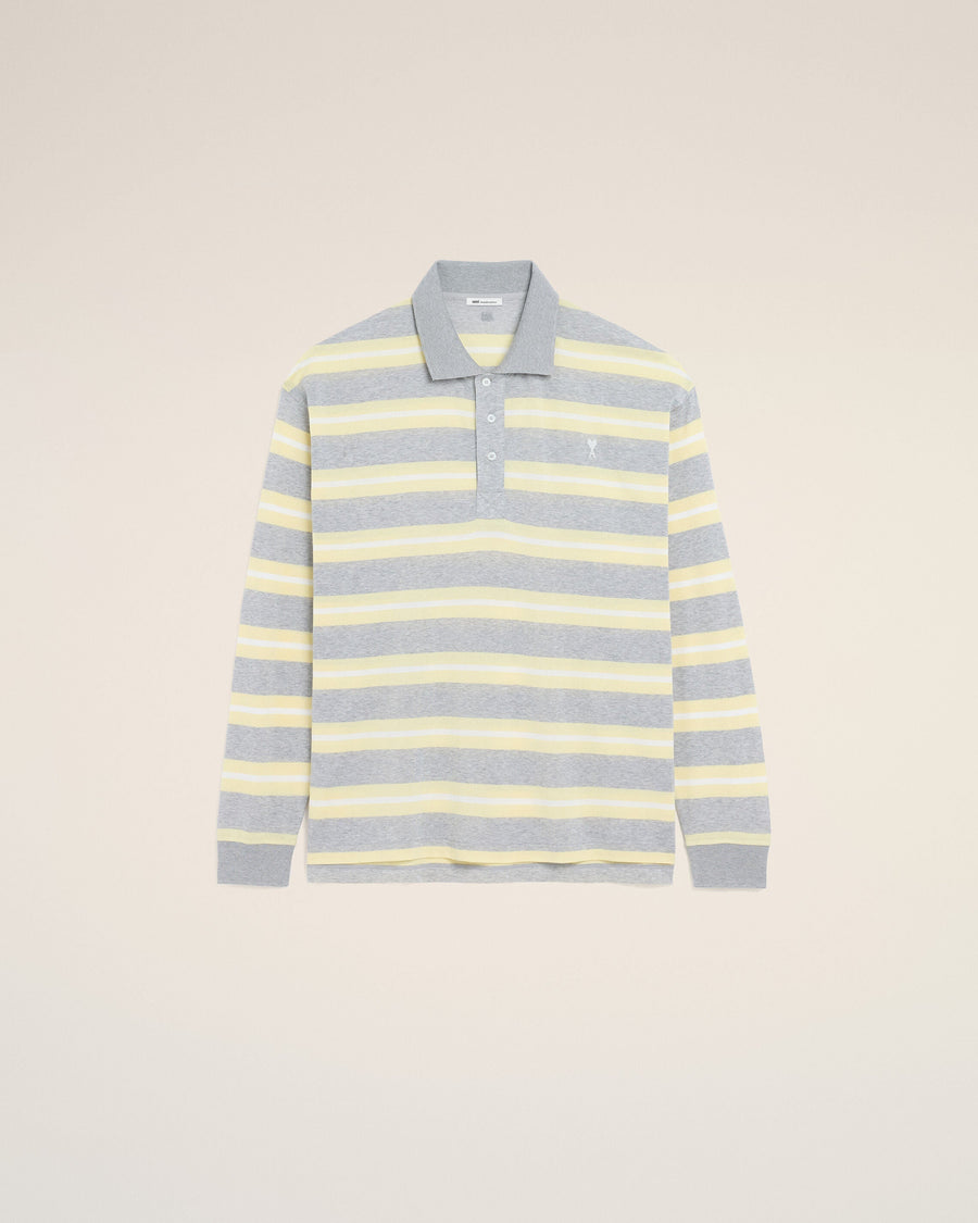 Grey And Yellow Strapped Cotton Polo