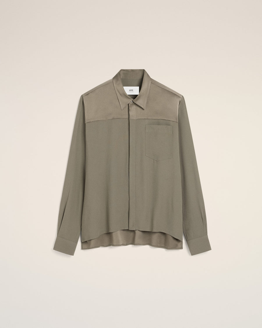 Beige Contrasted Top Long Sleeve Shirt