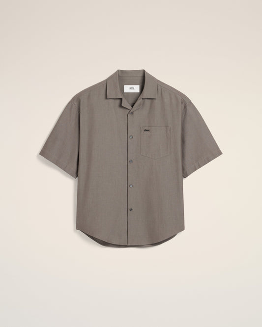 Taupe Cotton Short Sleeve Boxy Shirt