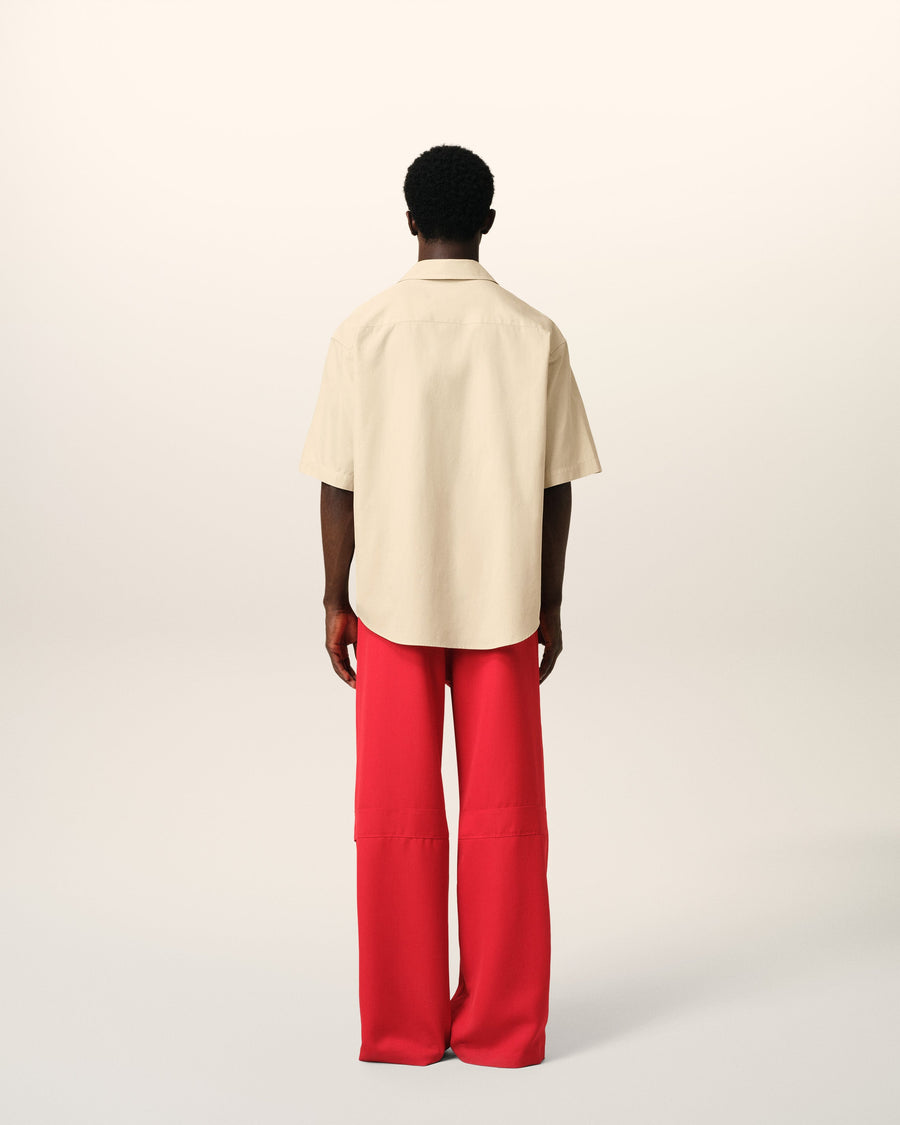 Beige Cotton Short Sleeve Boxy Shirt