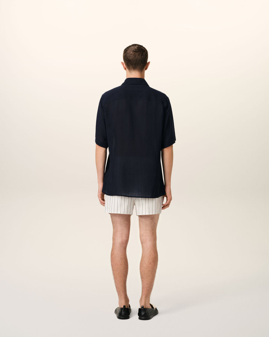 Navy Cotton Short Sleeve Shirt