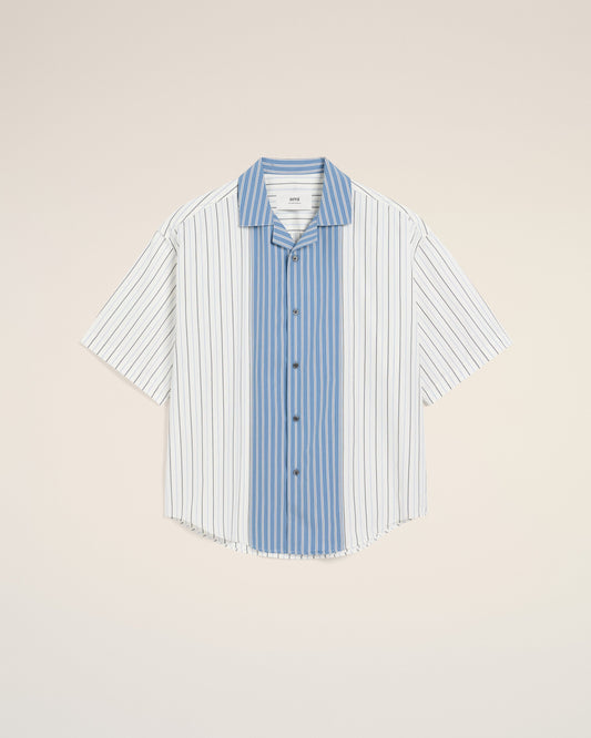 White And Blue Cotton Short Sleeve Boxy Shirt