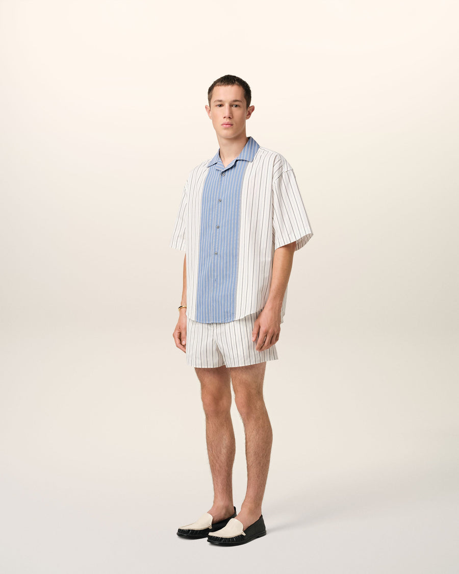 White And Blue Cotton Short Sleeve Boxy Shirt