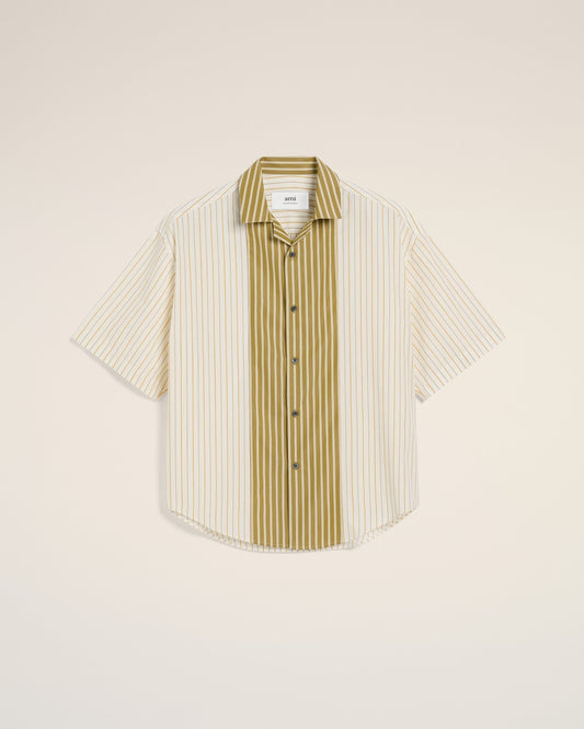White And Khaki Cotton Short Sleeve Boxy Shirt