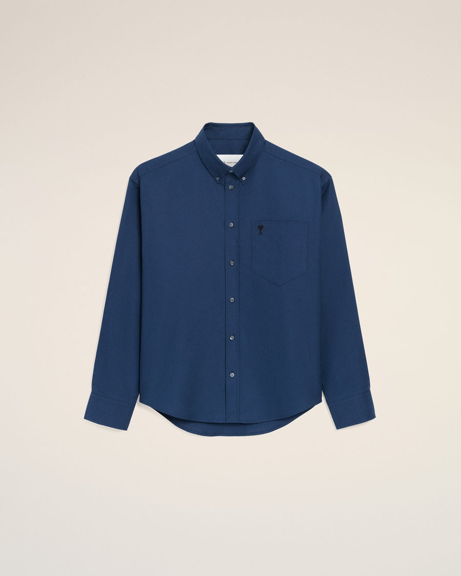 Blue Cotton Boxy Embroidered Ami De Coeur Shirt