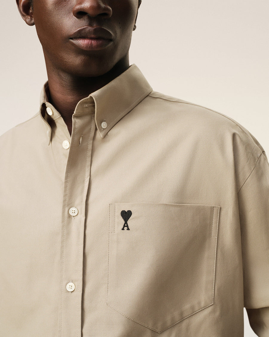Beige Cotton Boxy Embroidered Ami De Coeur Shirt