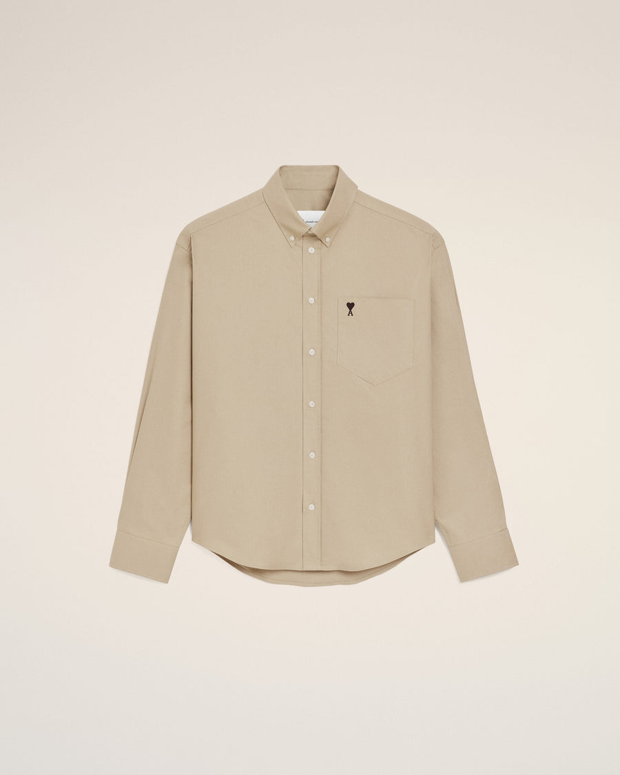 Beige Cotton Boxy Embroidered Ami De Coeur Shirt