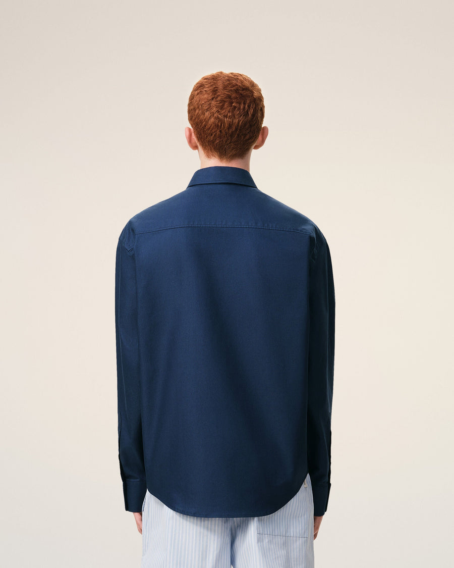 Blue Cotton Boxy Embroidered Ami De Coeur Shirt