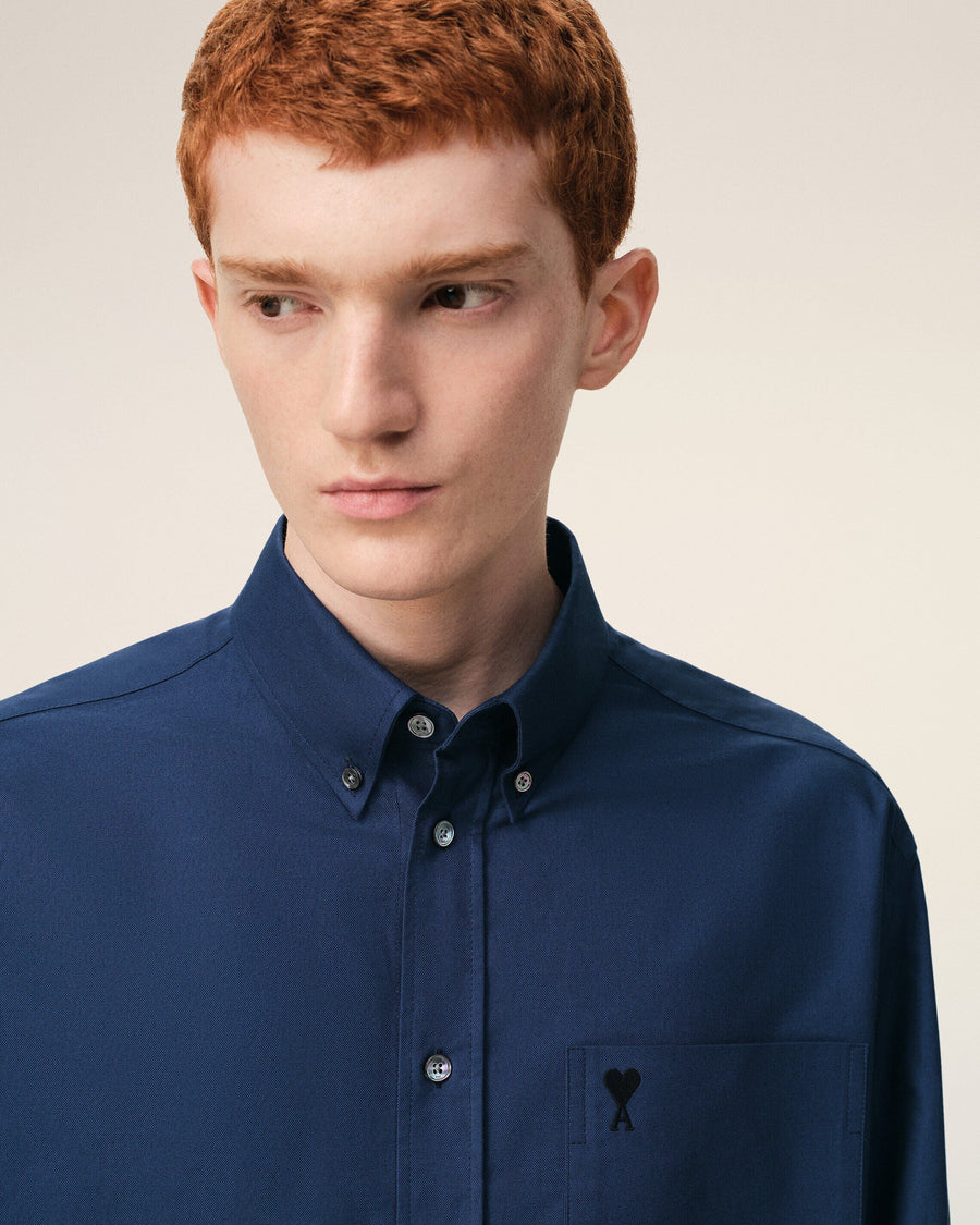Blue Cotton Boxy Embroidered Ami De Coeur Shirt