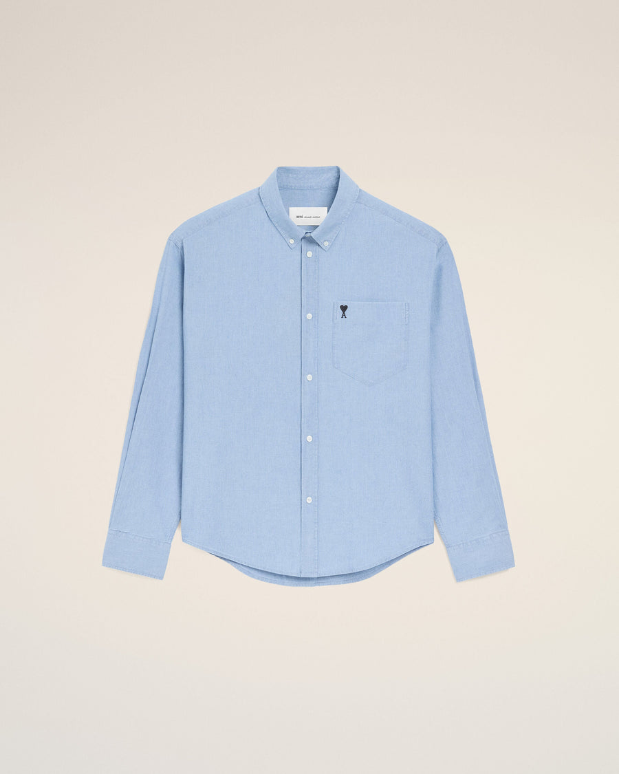 Blue Cotton Boxy Embroidered Ami De Coeur Shirt
