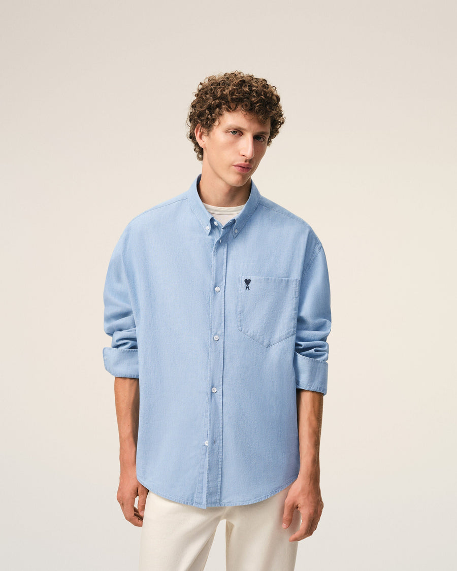 Blue Cotton Boxy Embroidered Ami De Coeur Shirt
