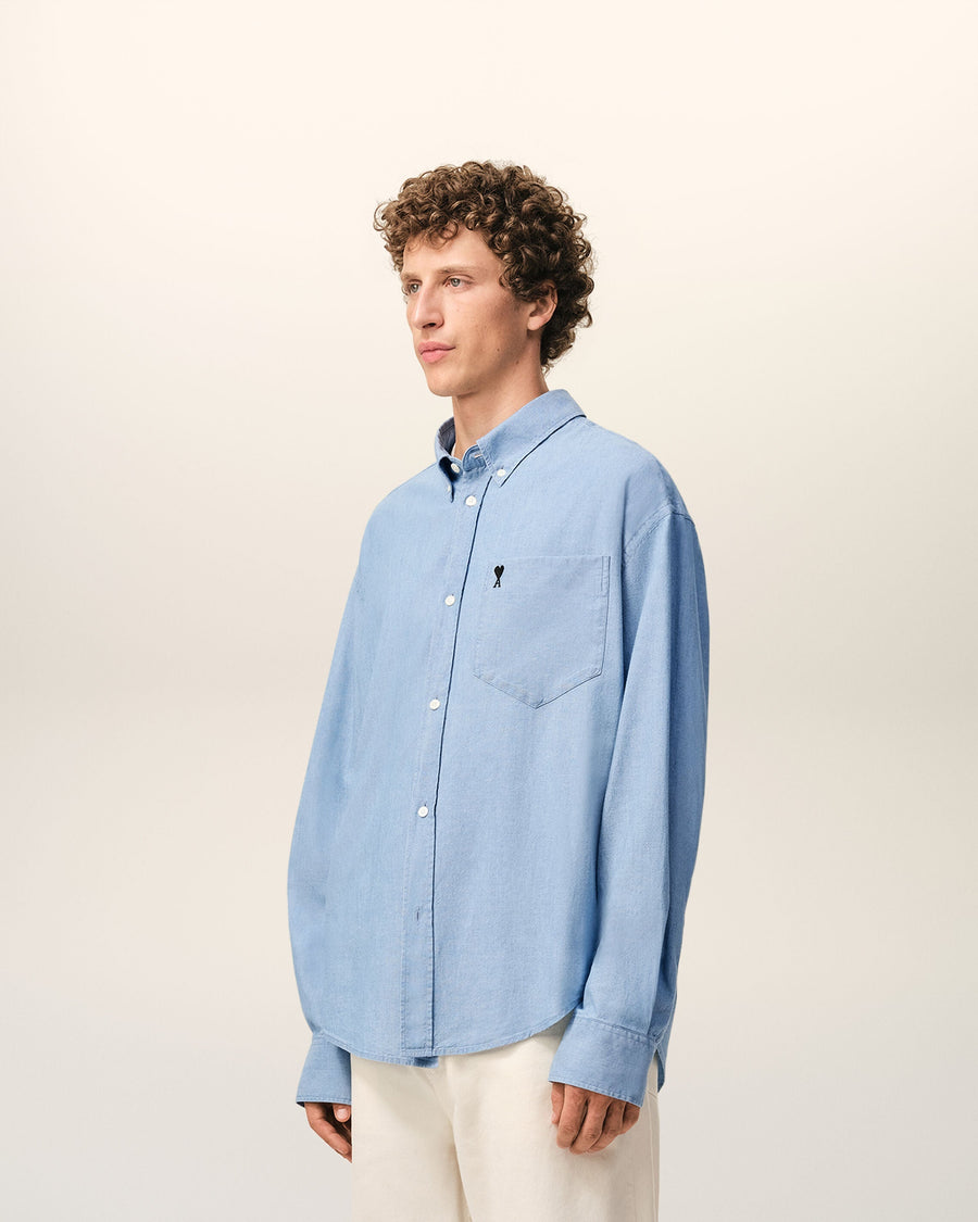 Blue Cotton Boxy Embroidered Ami De Coeur Shirt