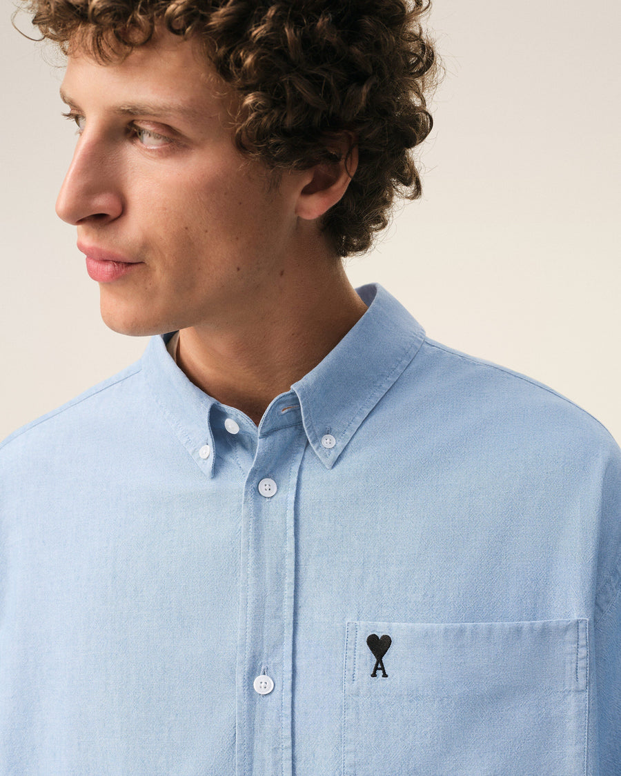 Blue Cotton Boxy Embroidered Ami De Coeur Shirt